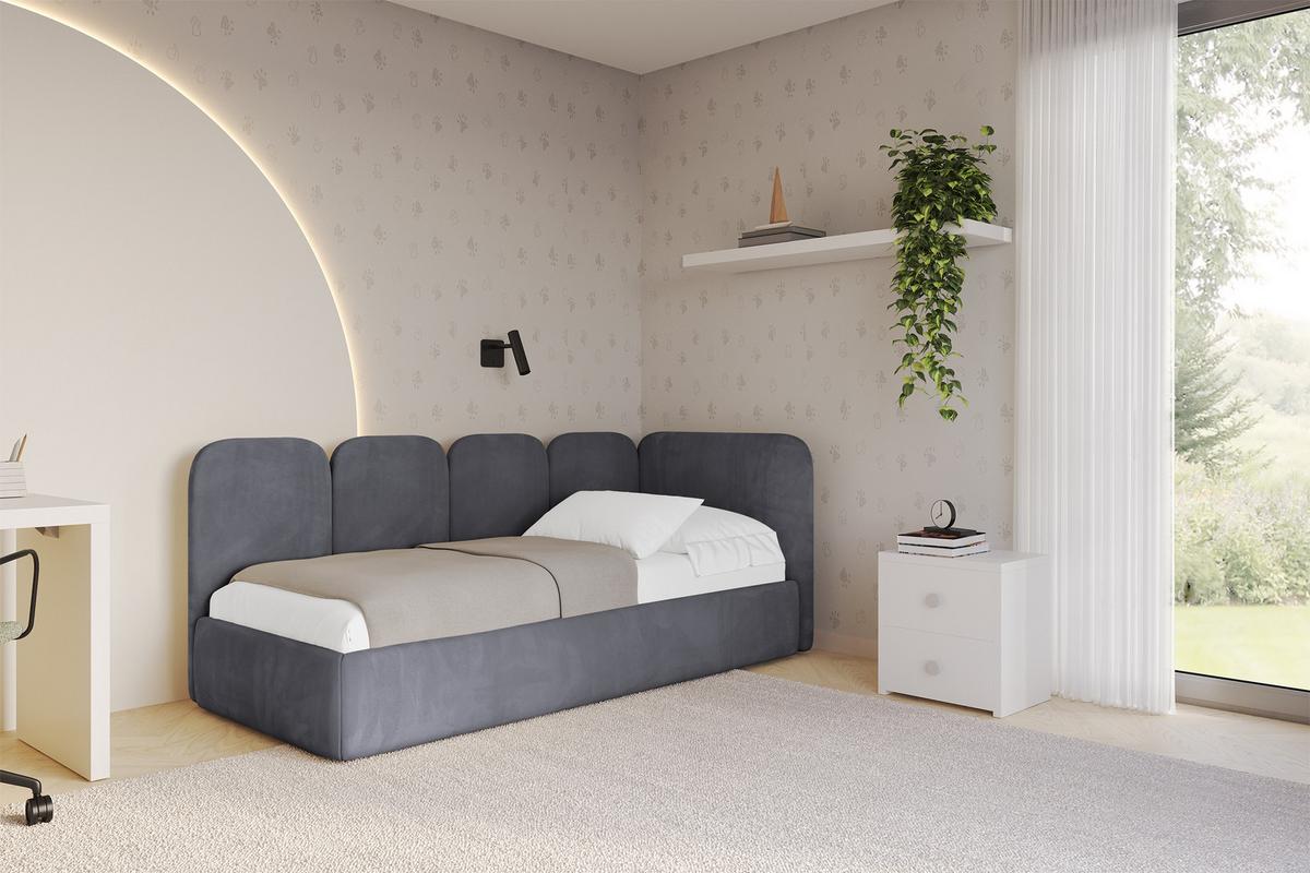 EINZELLBETT Jugendbett mit Bettkasten und Matratze H3/H4, Links - VELY 100x200 Dunkelgrau - Dunkelgrau, Holzwerkstoff/Textil (100/200cm) - ALTDECOR