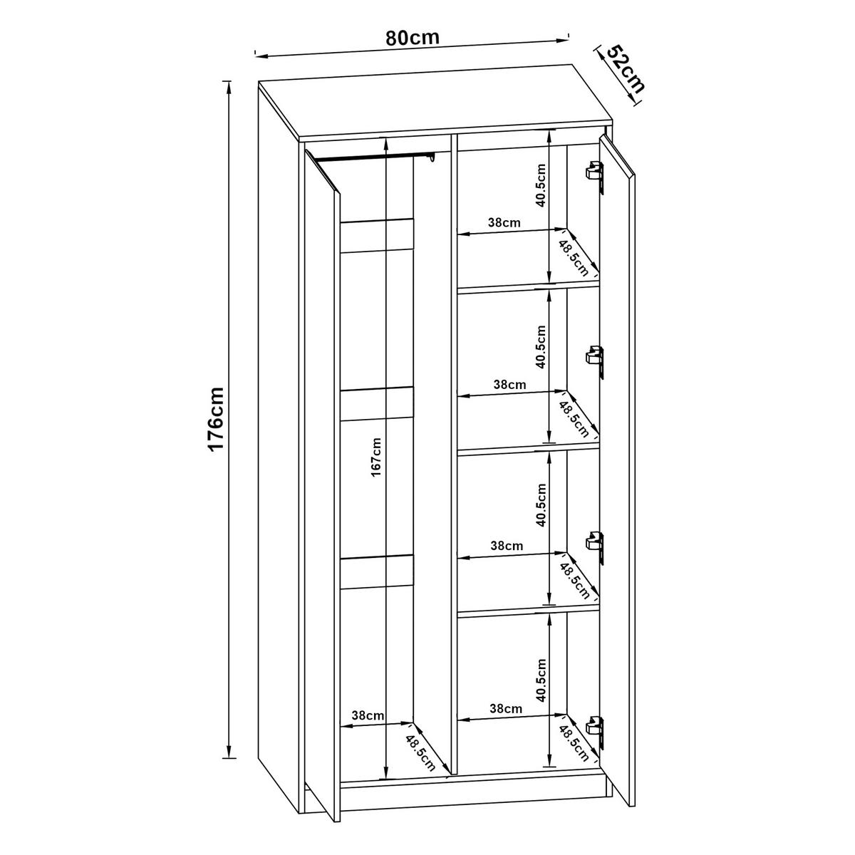 KLEIDERSCHRANK Bastheim - Eichefarben/Weiß, Holzwerkstoff (80/176/52cm) - [en.casa]