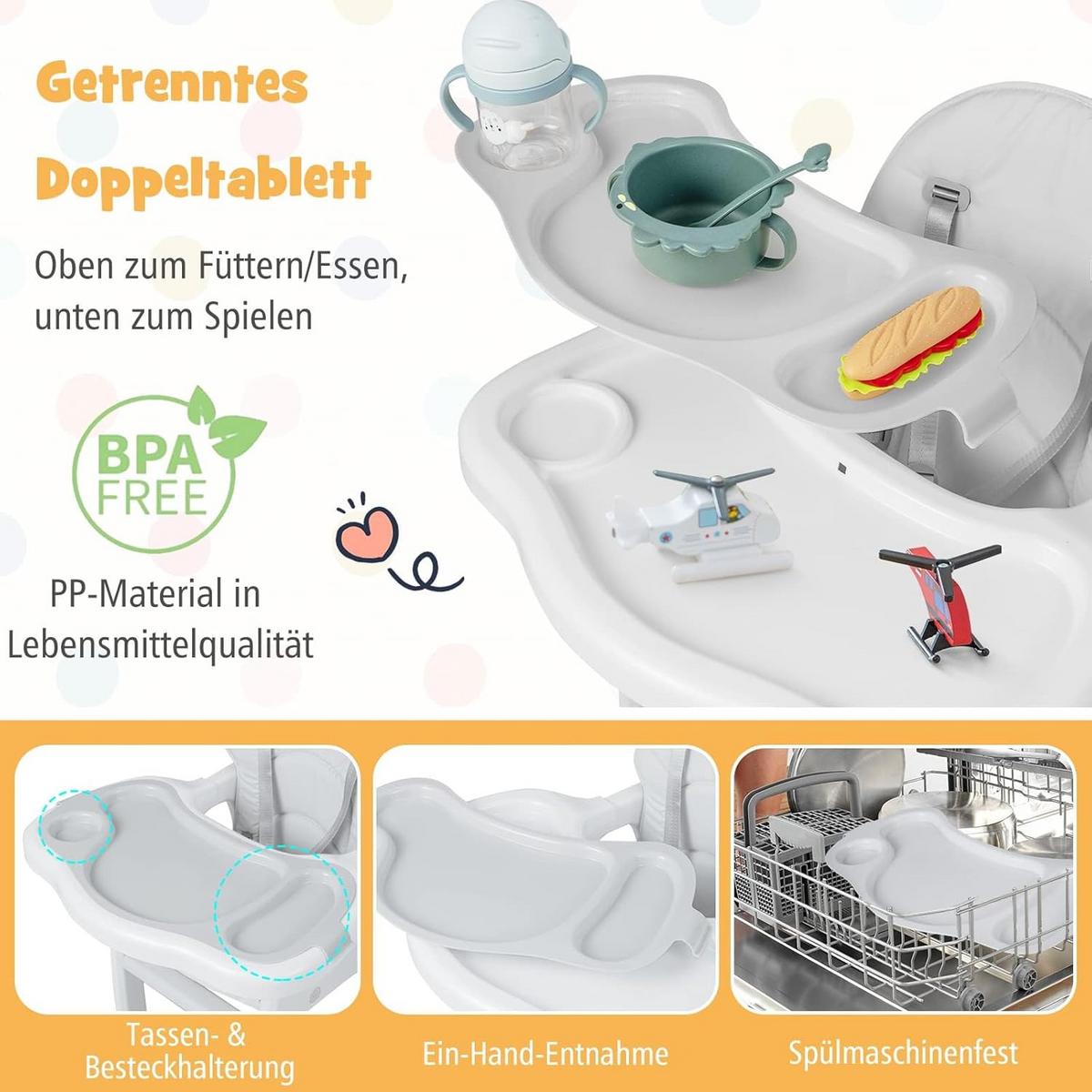 BABYHOCHSTUHL Grau - Grau, Kunststoff (62/104/51cm) - COSTWAY
