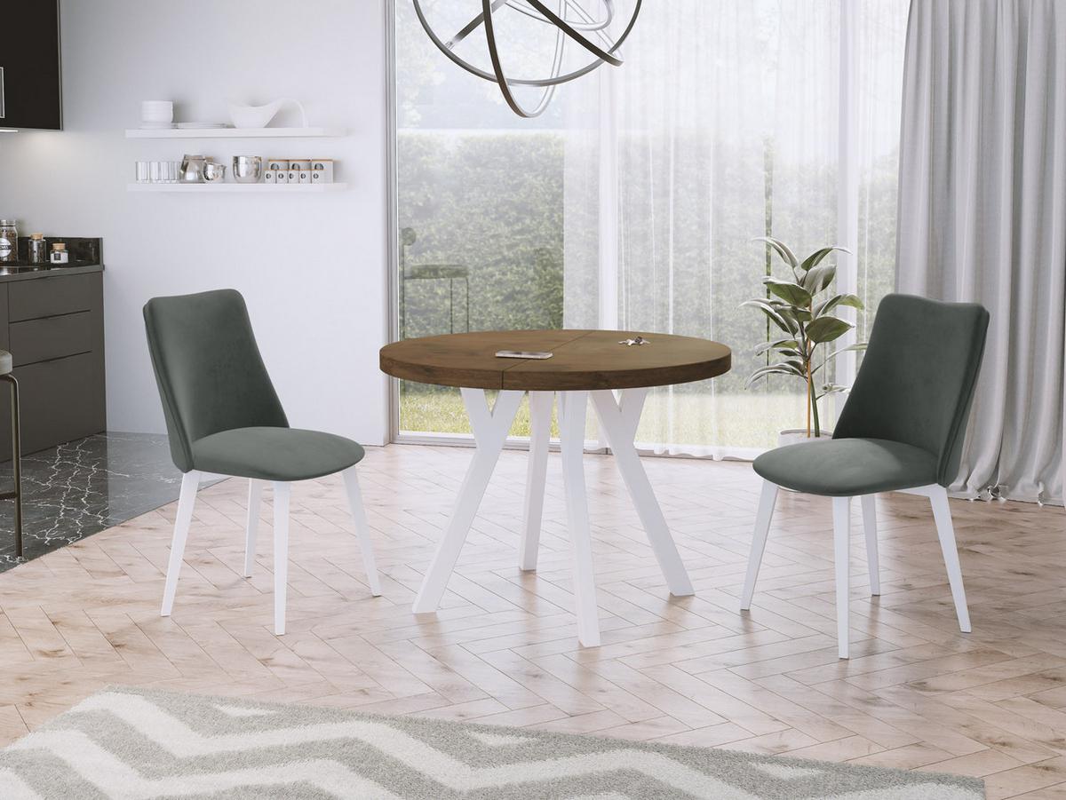 ESSTISCH Twixy runder ausziehbarer, Lefkas Eiche 100-200/100/76 cm - Alteiche/Weiß, Holz/Holzwerkstoff (100/200/76cm) - WFL GROUP