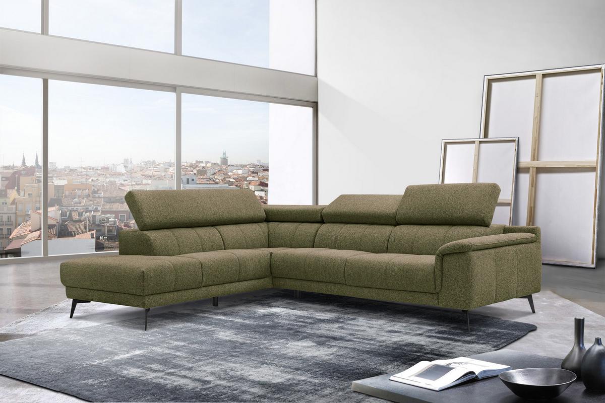 ECKSOFA FIERO 5-Sitzer, olivgrün - Schwarz/Olivgrün, Holzwerkstoff/Textil (158/269cm) - Wozimo