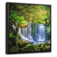 LEINWAND Bilder mit Rahmen - Dschungel - Wasserfall - Australien - Pflanzen - Natur - 20x20 - Dunkelgrün, Textil (20/20cm) - MuchoWow