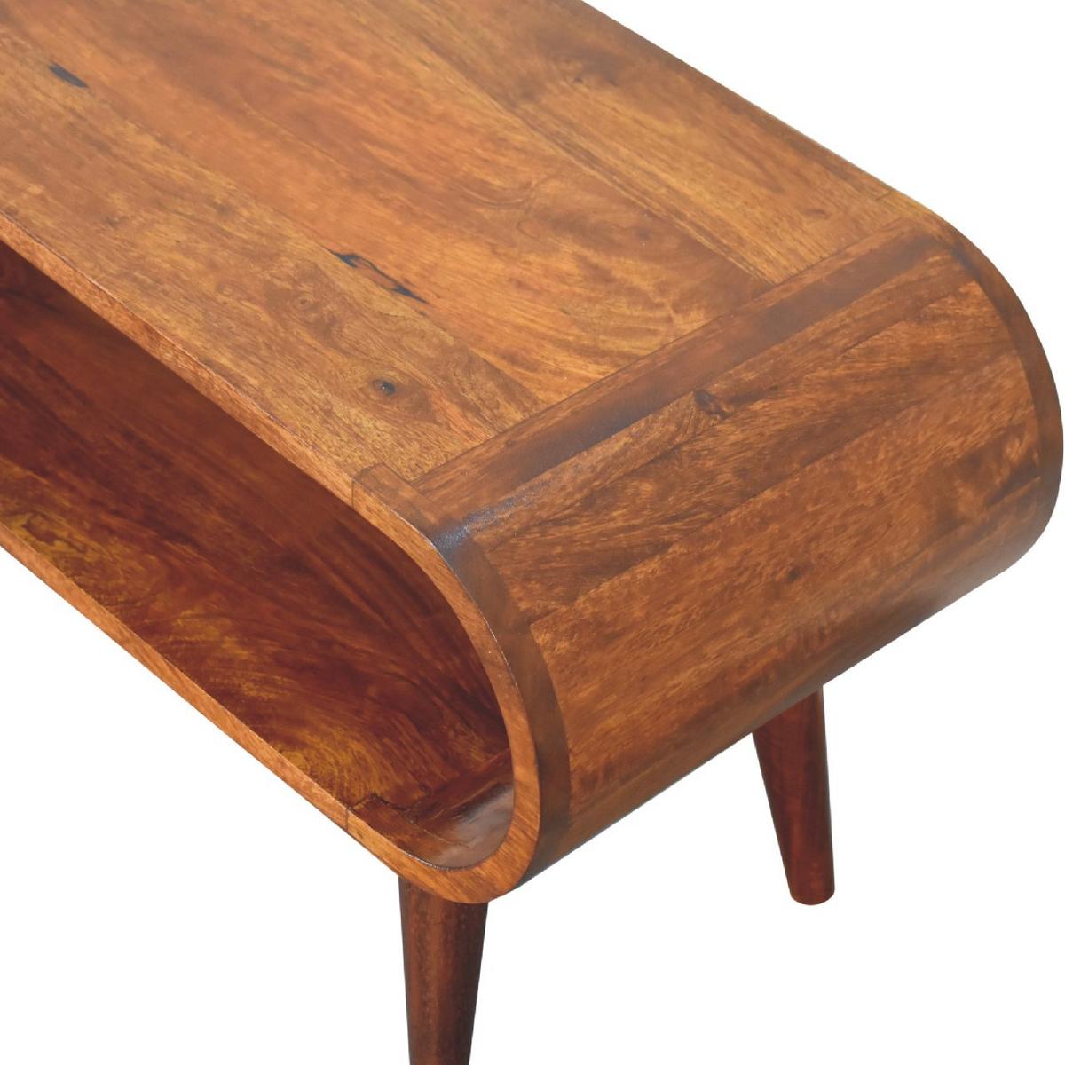 COUCHTISCH aus Massivholz Offener Stauraum, Nordische Beine, Braun - Kastanienfarben/Messingfarben, Holz/Metall (35/90/40cm) - Artisan Furniture
