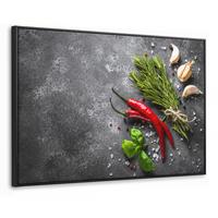 LEINWAND Bilder mit Rahmen - Pfeffer - Kräuter - Gewürze - Beton - 150x100 - Dunkelgrau, Textil (150/100cm) - MuchoWow