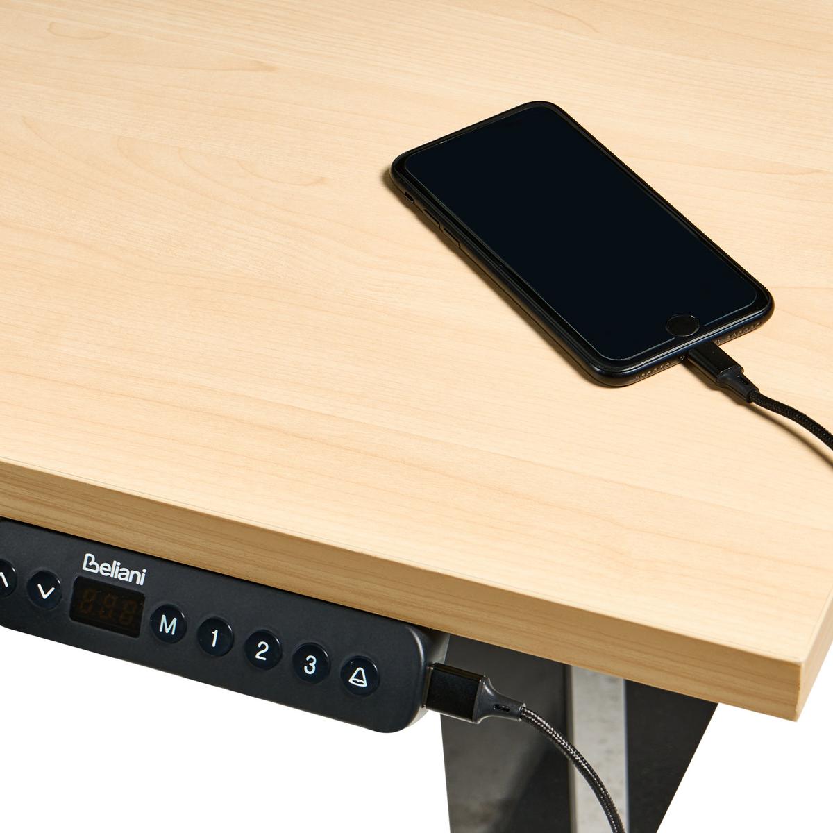 SCHREIBTISCH elektrisch höhenverstellbar 120/72 cm Schwarz/Hellbraun Destines - Hellbraun/Schwarz, Holzwerkstoff/Metall (72/120/63cm) - Beliani