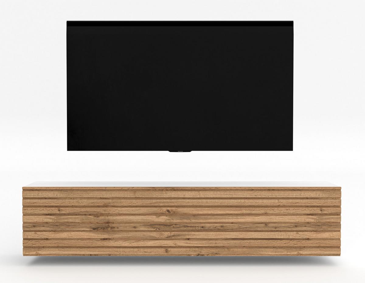LOWBOARD ZIVOLLI 160 Weiß, Wotan Lamellen 160/34/40 cm – TV-Hängeschrank mit Lamellenfront - Hellbraun/Weiß, Holzwerkstoff/Kunststoff (160/34/40cm) - AX Living