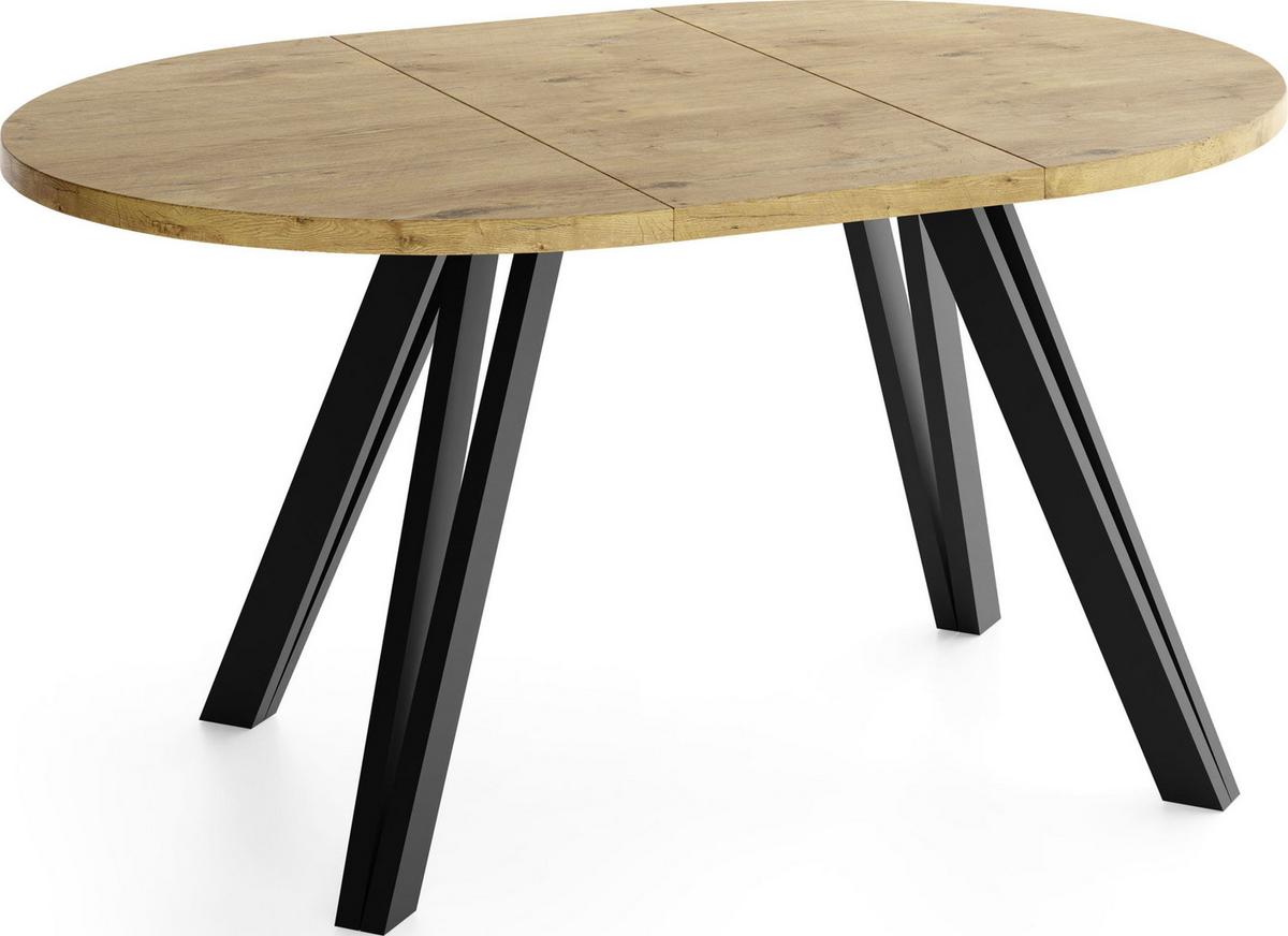 ESSTISCH Ravero runder ausziehbarer, Eiche Hell Braun 100-140/100/77 cm - Eichefarben/Schwarz, Holz/Holzwerkstoff (100/140/76.5cm) - WFL GROUP