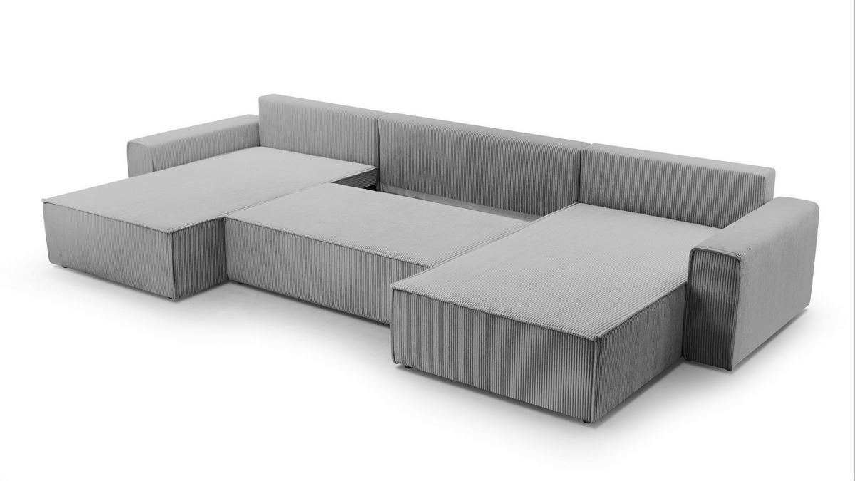 WOHNLANDSCHAFT Cedria Hellgrau 389/145/85 cm mit Schlaffunktion - Hellgrau/Schwarz, Kunststoff/Textil (389/85/145cm) - AX Living
