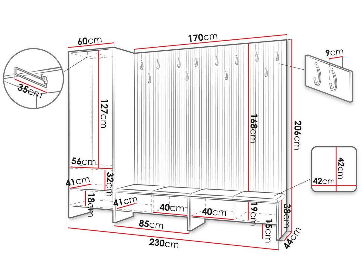 GARDEROBE Balma VI - Grau, Holzwerkstoff (230/206/44cm) - MIRJAN24