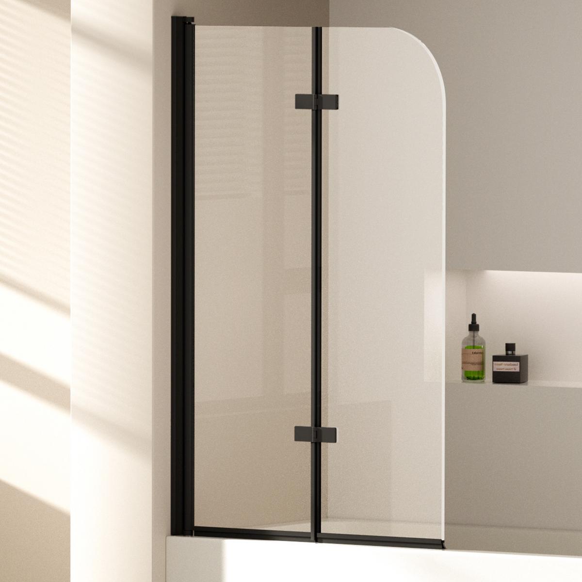 BADEWANNENAUFSATZ 2-teilig faltbar schwarz 100/140 cm - Schwarz, Glas (100/140cm) - EMKE