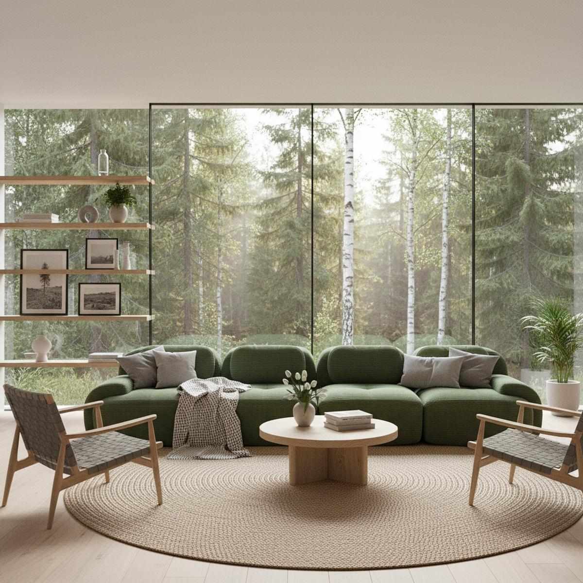 4-SITZER-SOFA in Premium-Cord Grün Montagefrei & Rutschfest - Grün, Textil (388/75/103cm) - Urban Meuble