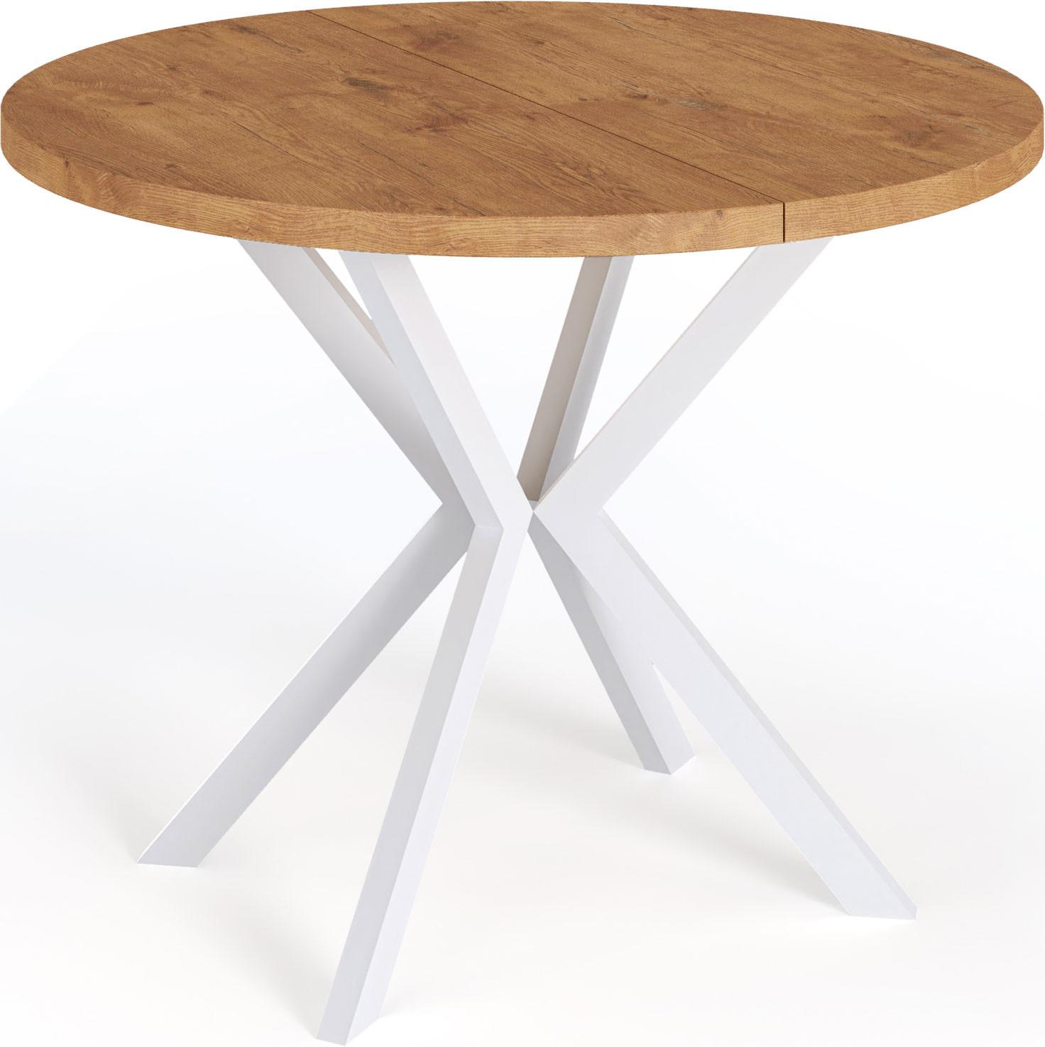 ESSTISCH Della runder ausziehbarer, Lancelot Eiche 100-180/100/76 cm - Eichefarben/Weiß, Holzwerkstoff/Metall (100/180/76cm) - WFL GROUP