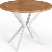 ESSTISCH Della runder ausziehbarer, Lancelot Eiche 100-180/100/76 cm - Eichefarben/Weiß, Holzwerkstoff/Metall (100/180/76cm) - WFL GROUP