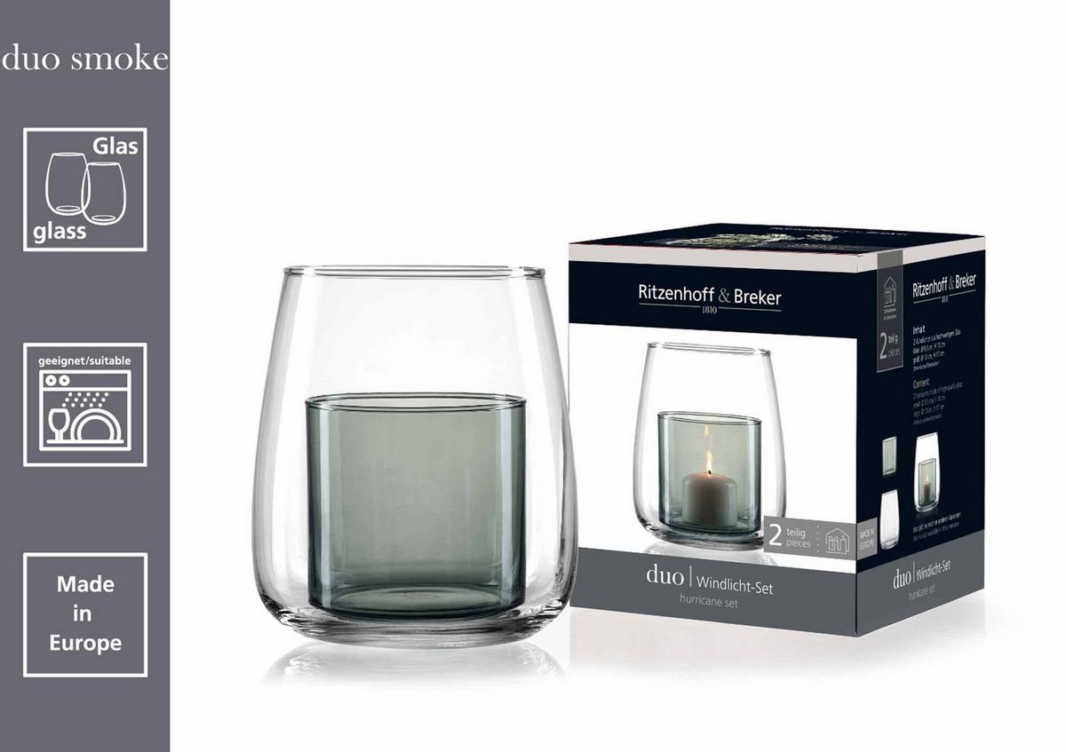 WINDLICHT Duo 18 cm - Grau, Glas (14/18/14cm) - Ritzenhoff Breker