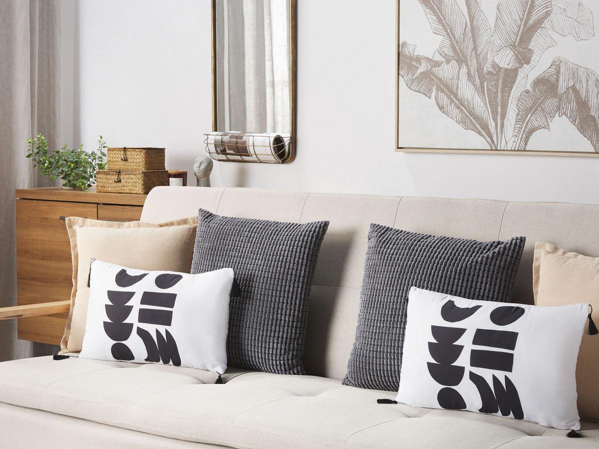 DEKOKISSEN 2er-Set Schwarz-Weiß 30/50 cm Liriope - Schwarz, Textil (30/50cm) - Beliani