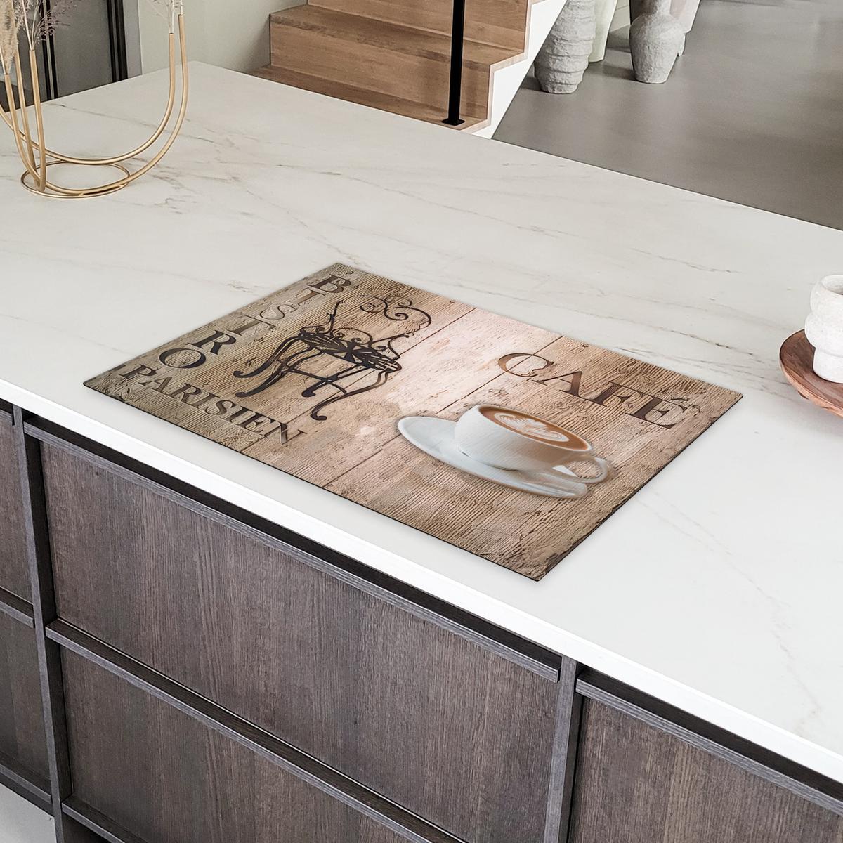 HERDABDECKPLATTE Bistro Parisien - Café - Kaffee - Jahrgang Induktionsschutz 81.6x52.7 cm - Cappuccino, Kunststoff (81.6/52.7/0.2cm) - MuchoWow