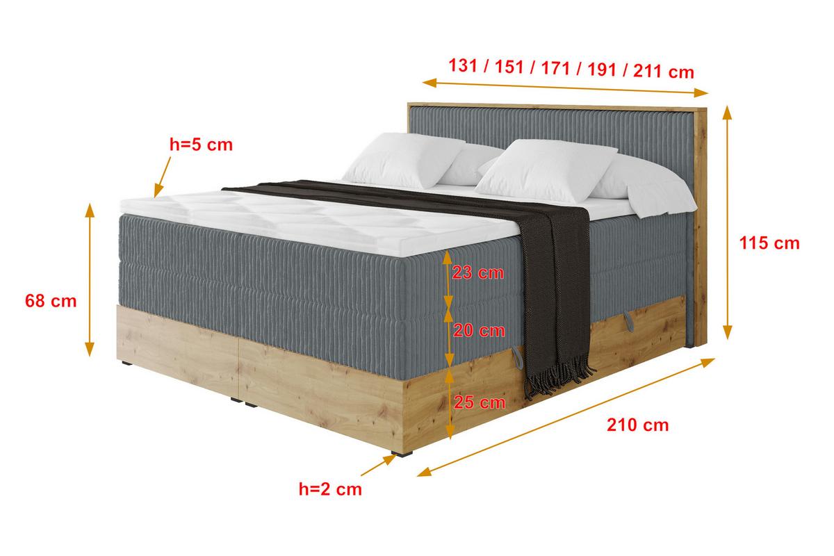 BOXSPRINGBETT LOLLI9 -KING 140x200 - H3/H4 Dunkelgrau - Dunkelgrau, Holzwerkstoff (140/200cm) - ALTDECOR