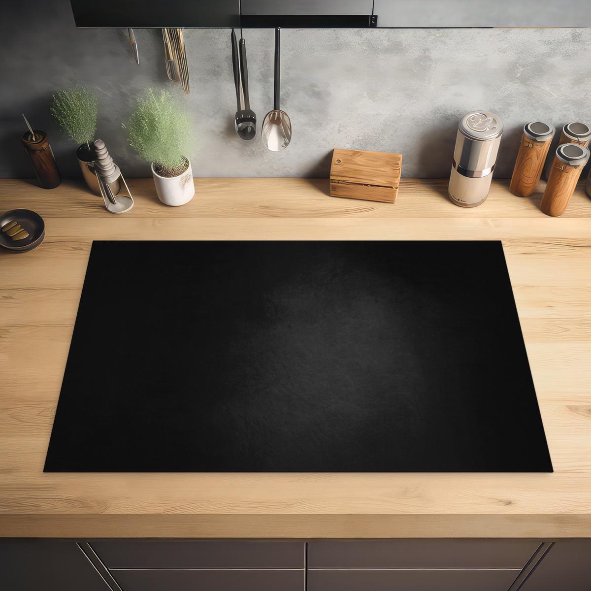 HERDABDECKPLATTE Beton - Schwarz - Grau - Strukturiert - Industriell Induktionsmatte 81x52 cm - Graphitfarben, Kunststoff (81/52/0.2cm) - MuchoWow
