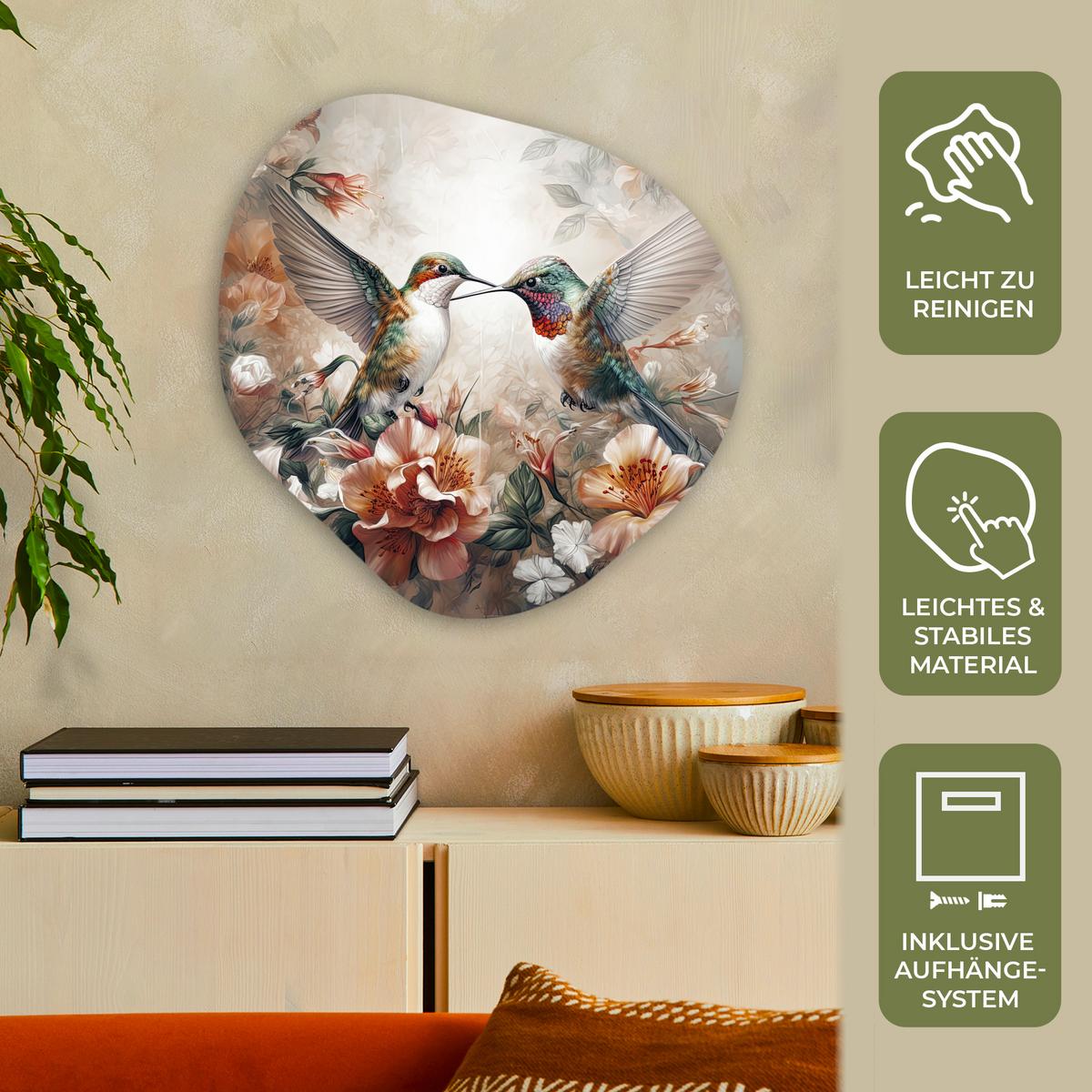 WANDBILD Kolibri - Vögel - Blumen - Natur Wandbild 60x60 cm - Altrosa, Kunststoff (60/60cm) - MuchoWow