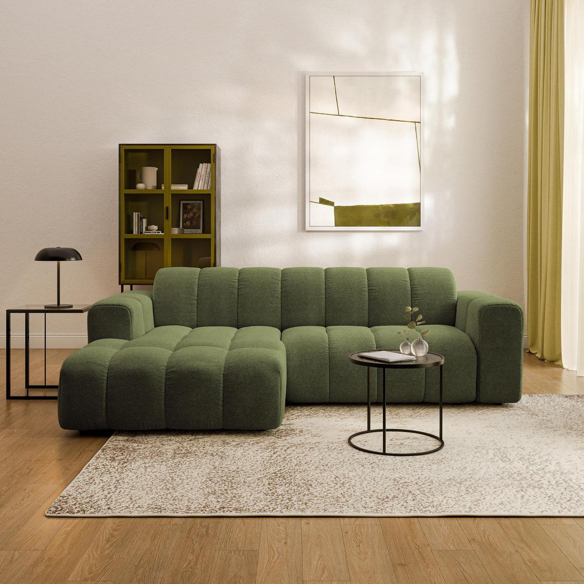 ECKSOFA TISI Olivgrün Strukturstoff - Olivgrün, Holz (274/165cm) - MASSENO