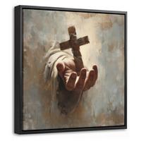 LEINWAND Bilder mit Rahmen - Abstrakt - Kreuz - Hand - Christentum - 20x20 - Hellbraun, Textil (20/20cm) - MuchoWow