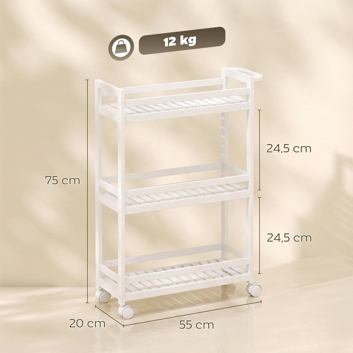 ROLLWAGEN Bambus Weiß - Weiß, Naturmaterialien/Holz (20/75/55cm) - HOMCOM