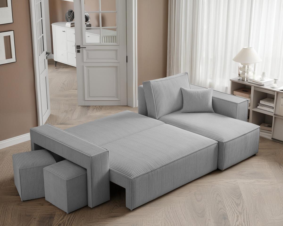 ECKSOFA PARIS mit Schlaffunktion und Bettkasten, Stoff Hellgrau - Hellgrau, Kunststoff/Textil (262/145cm) - Idohome
