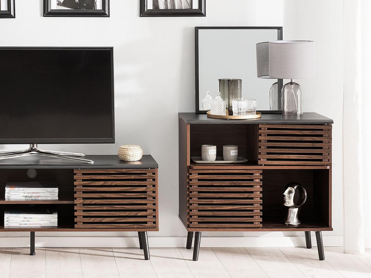 SIDEBOARD Dunkler Holzfarbton Perth - Dunkelbraun/Schwarz, Holzwerkstoff (80/80/40cm) - Beliani