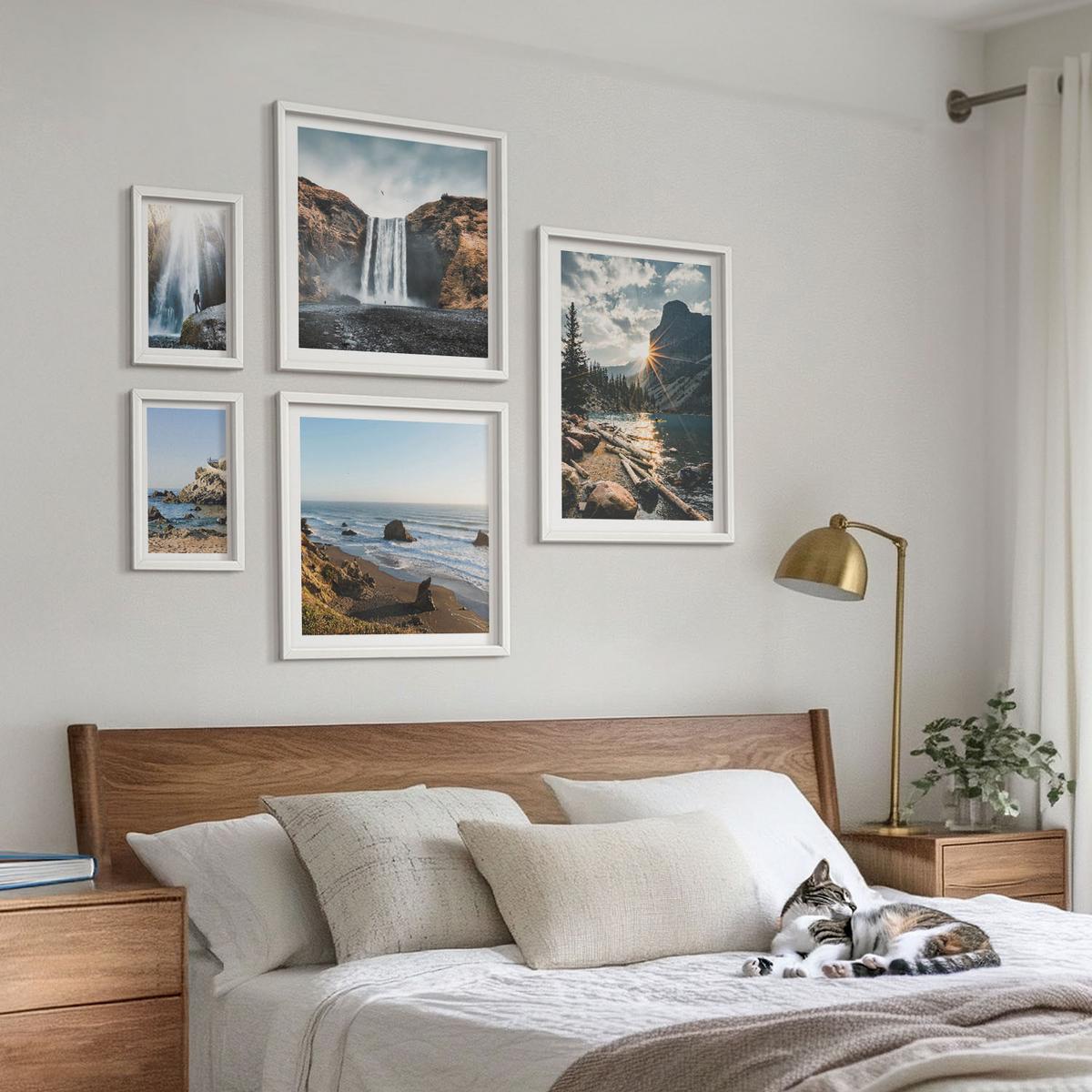 BILDER SET 5er Set - 50x50 cm & 20x30 cm & 40x60 cm Weißer Rahmen - Zitronengarten mit Getränken - Weiß, Kunststoff (40/60cm) - TULUP