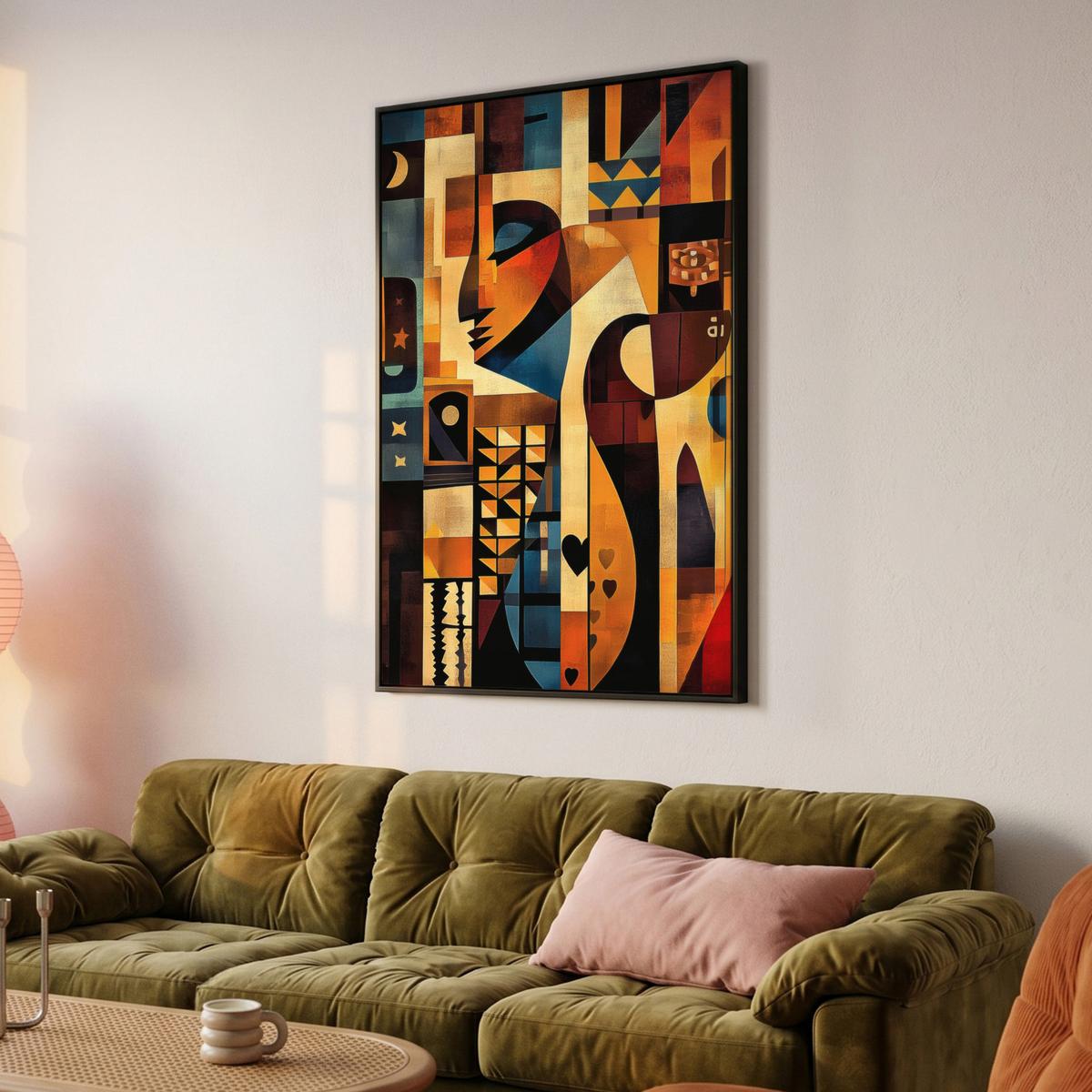 LEINWAND Bilder mit Rahmen - Figuren - Abstrakt - Symbole - 90x140 - Terracotta, Textil (90/140cm) - MuchoWow