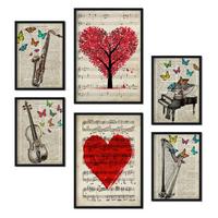 POSTER Set Mit 6 Vintage Musik Sammlung A3 & A4 Schwarzer Rahmen - Schwarz, Papier (29/3cm) - Nacnic