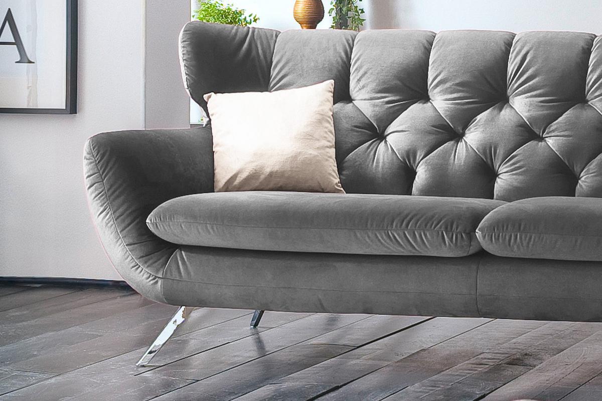 SOFA CHARME Grau Velvet - Silberfarben/Grau, Textil/Metall (200/94/95cm) - KAWOLA