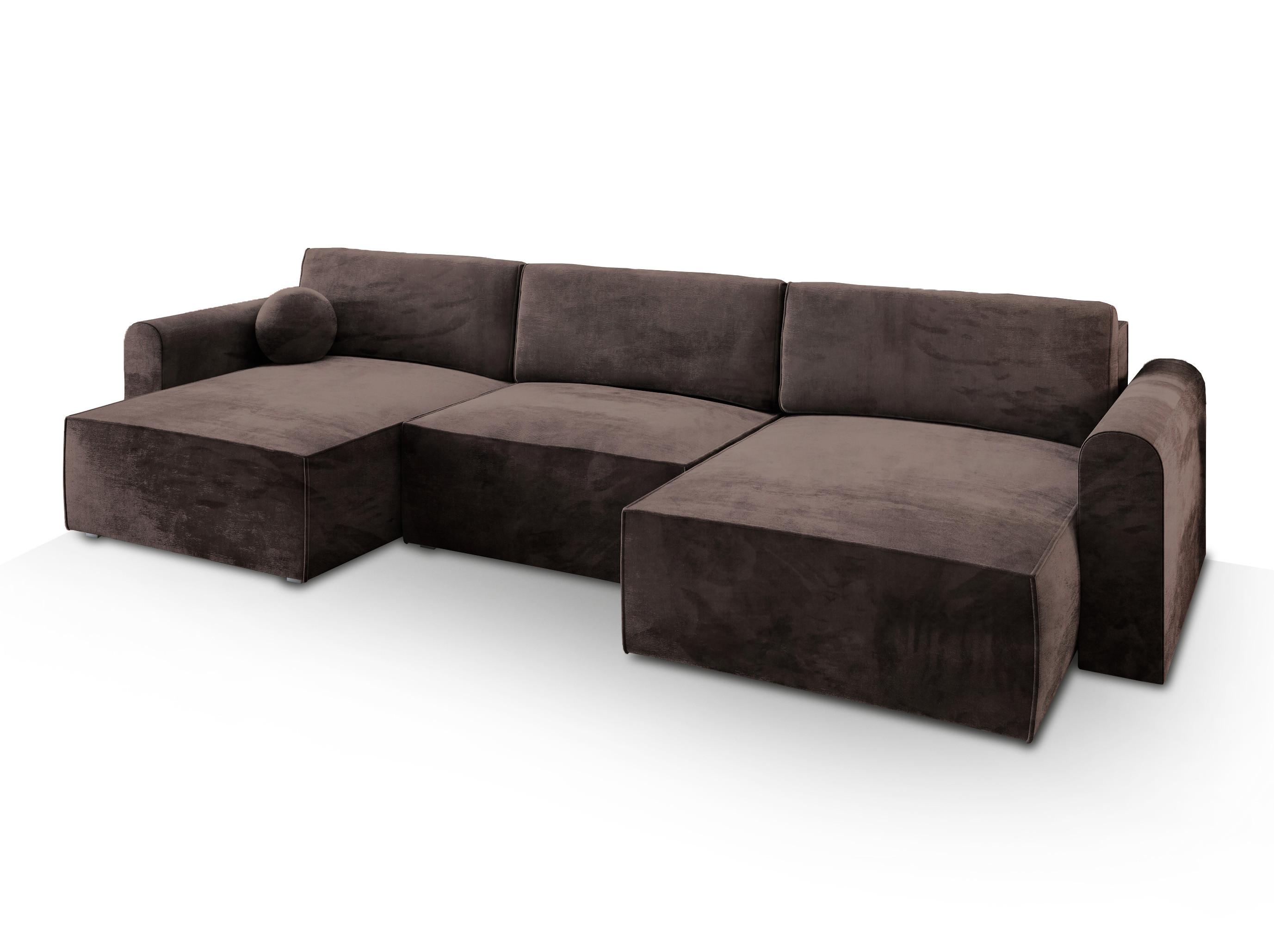 WOHNLANDSCHAFT FENTO M Braun Velours-Stoff mit Schlaffunktion - Braun/Grau, Holz/Kunststoff (347/90/148cm) - MASSENO