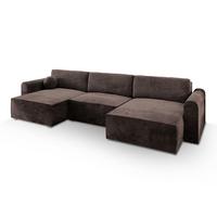WOHNLANDSCHAFT FENTO M Braun Velours-Stoff mit Schlaffunktion - Braun/Grau, Holz/Kunststoff (347/90/148cm) - MASSENO