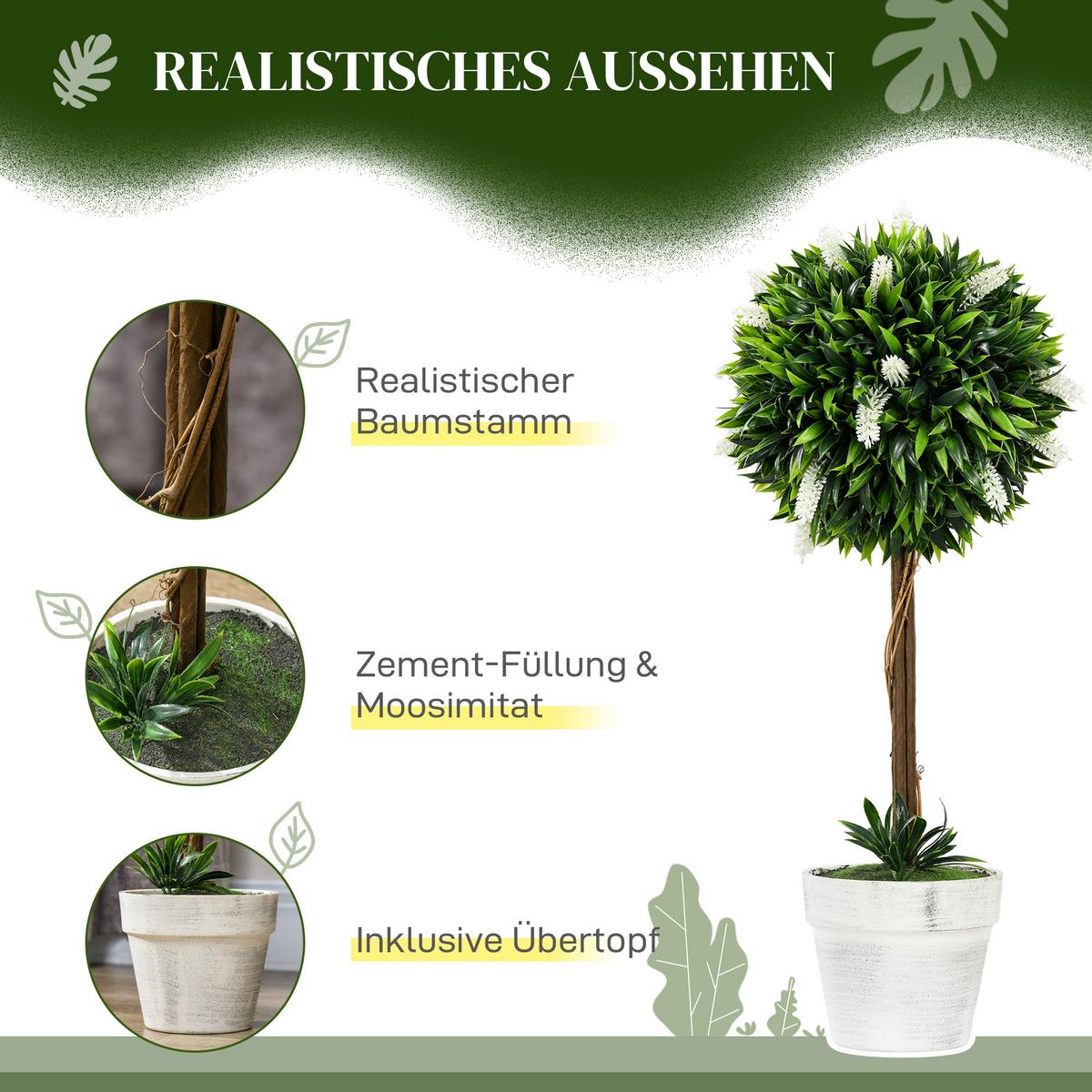 KUNSTPFLANZE Lavendel 2er-Set Künstliche Pflanzen 60 cm Zimmerpflanze Weiß - Braun/Weiß, Kunststoff (60cm) - HOMCOM