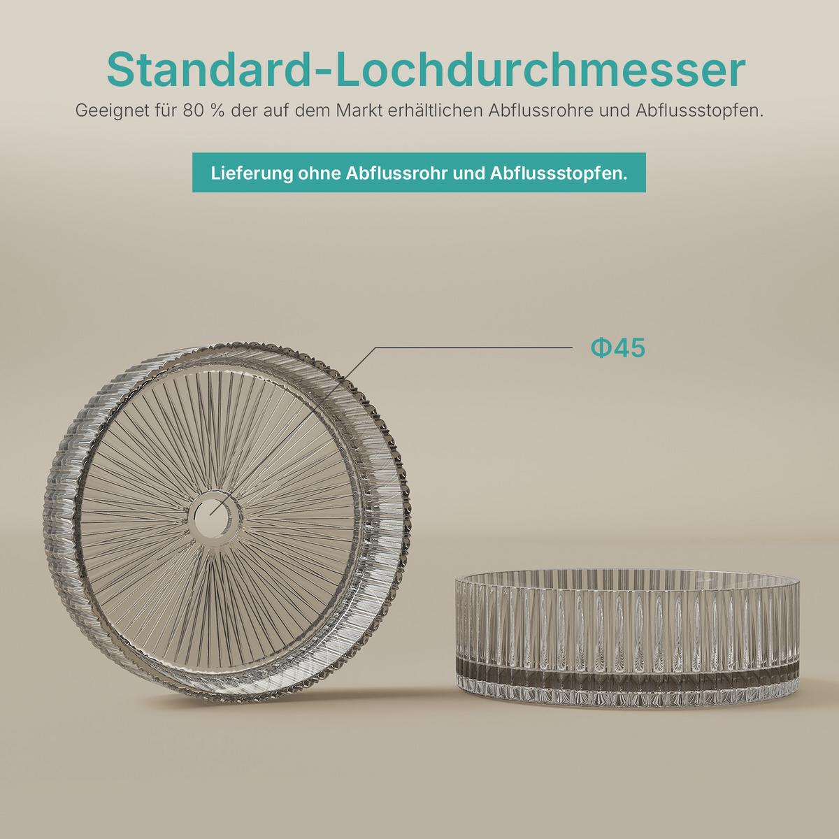 WASCHBECKEN Klarglasspüle Grau Ø40 / 12 cm - Transparent, Glas (40/12/40cm) - EMKE