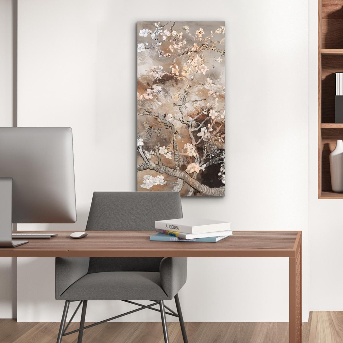 METALLBILD Mandelblüte - Kunst - Van Gogh - Beige - Abstrakt 40x80 cm - Braun, Metall (40/80cm) - MuchoWow