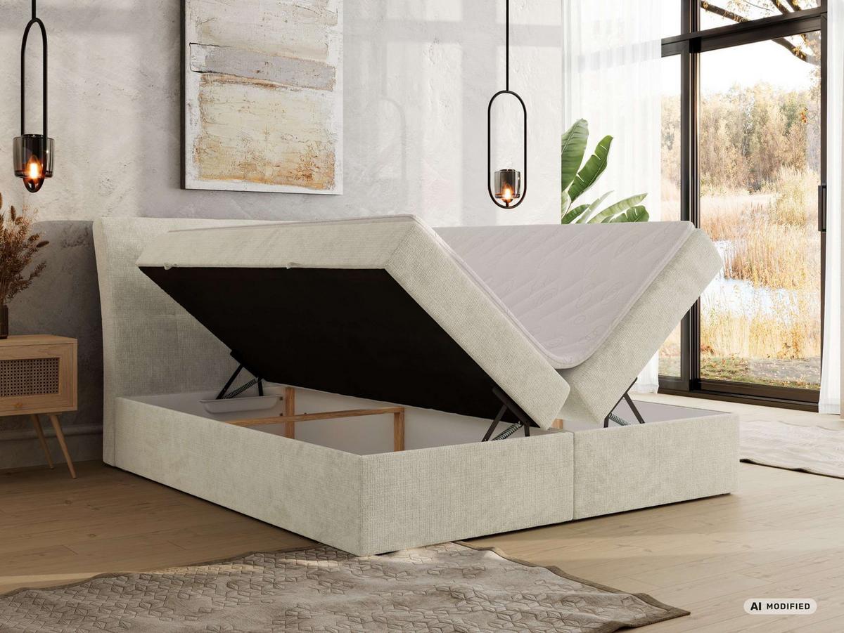 BOXBETT DAGOS 200/200 - Creme Schenille grob gewebt - Topper Visco - H3 - Creme/Schwarz, Kunststoff/Textil (200/200cm) - MKS