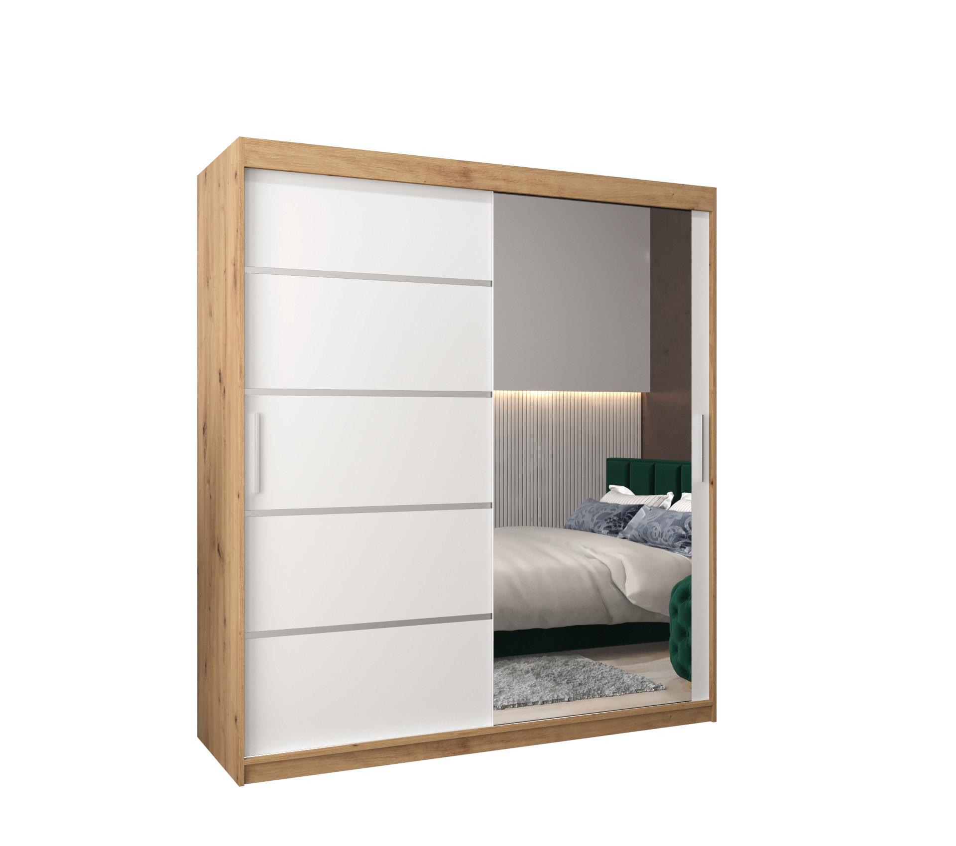 SCHWEBETÜRENSCHRANK 200/180/62 2-türig - Silberfarben/Weiß, Holz/Kunststoff (180/200/62cm) - MÖBEL KRYSPOL