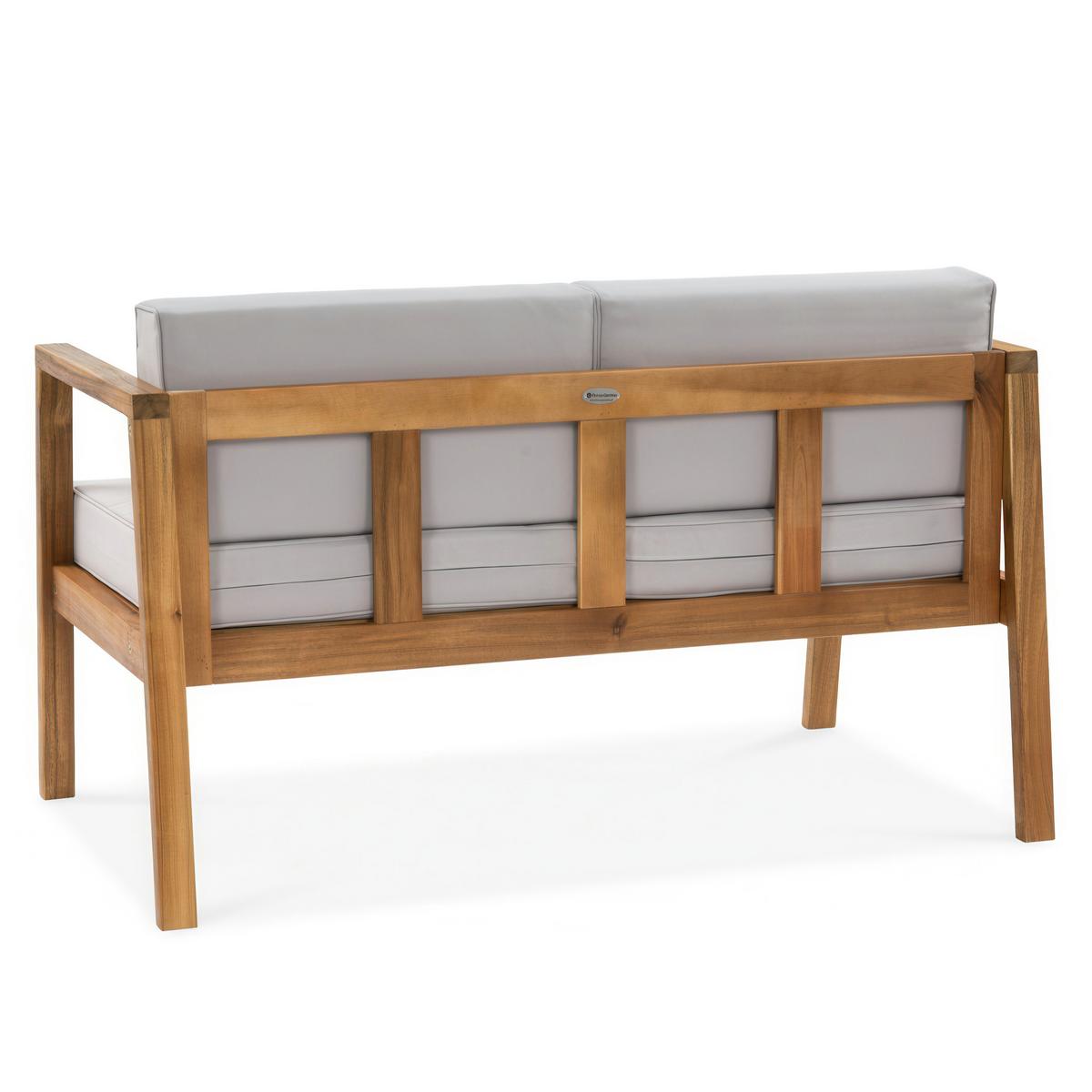 GARTENSET Viken aus Akazienholz, 2-Sitzer Sofa + 2 Sessel + Couchtisch, Hellgrau - Hellgrau, Holz - Beautysofa