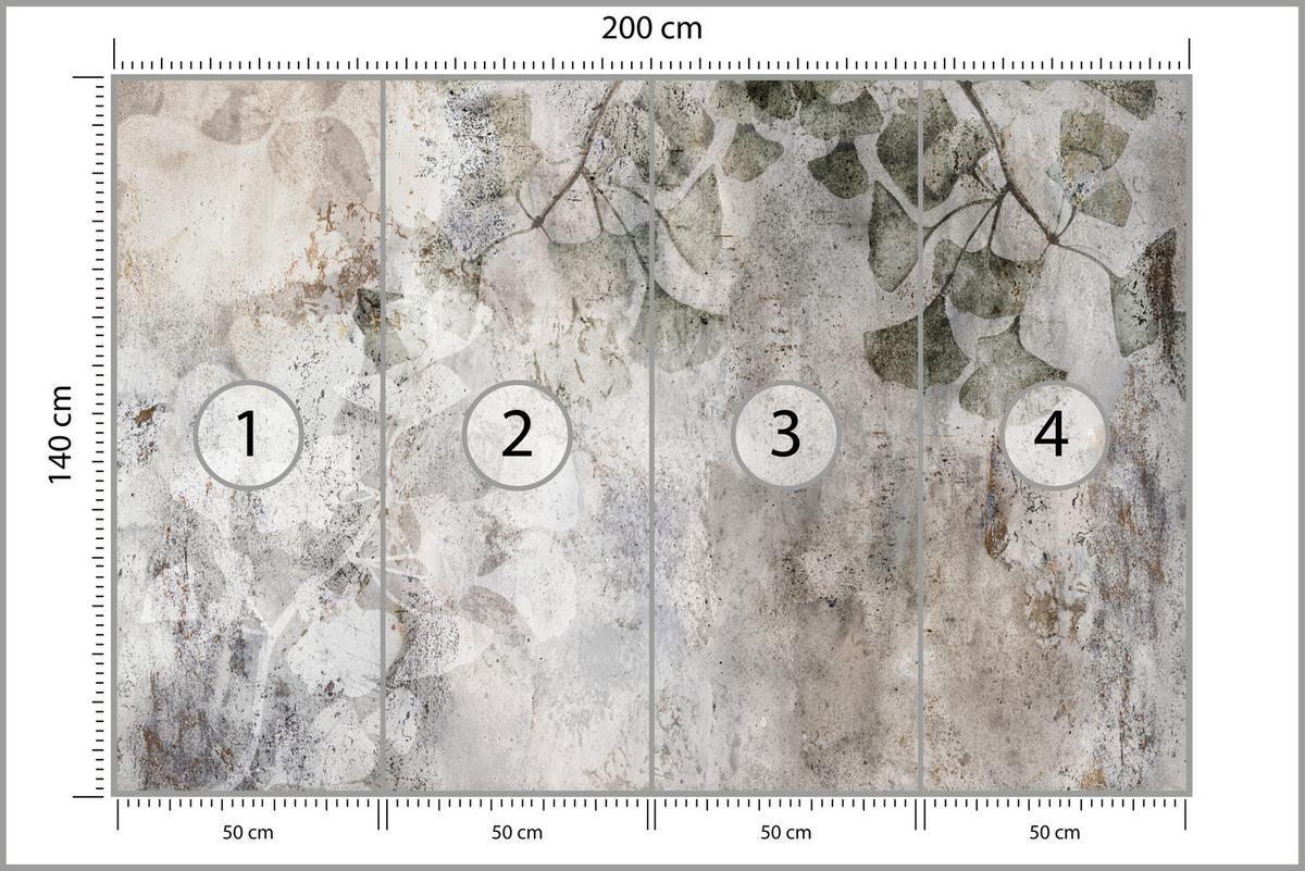 FOTOTAPETE für Büro Vintage Blätter Beton Abstrakt Grau Retro 200x140 - Beige/Grau, Papier (200/140cm) - Muralo
