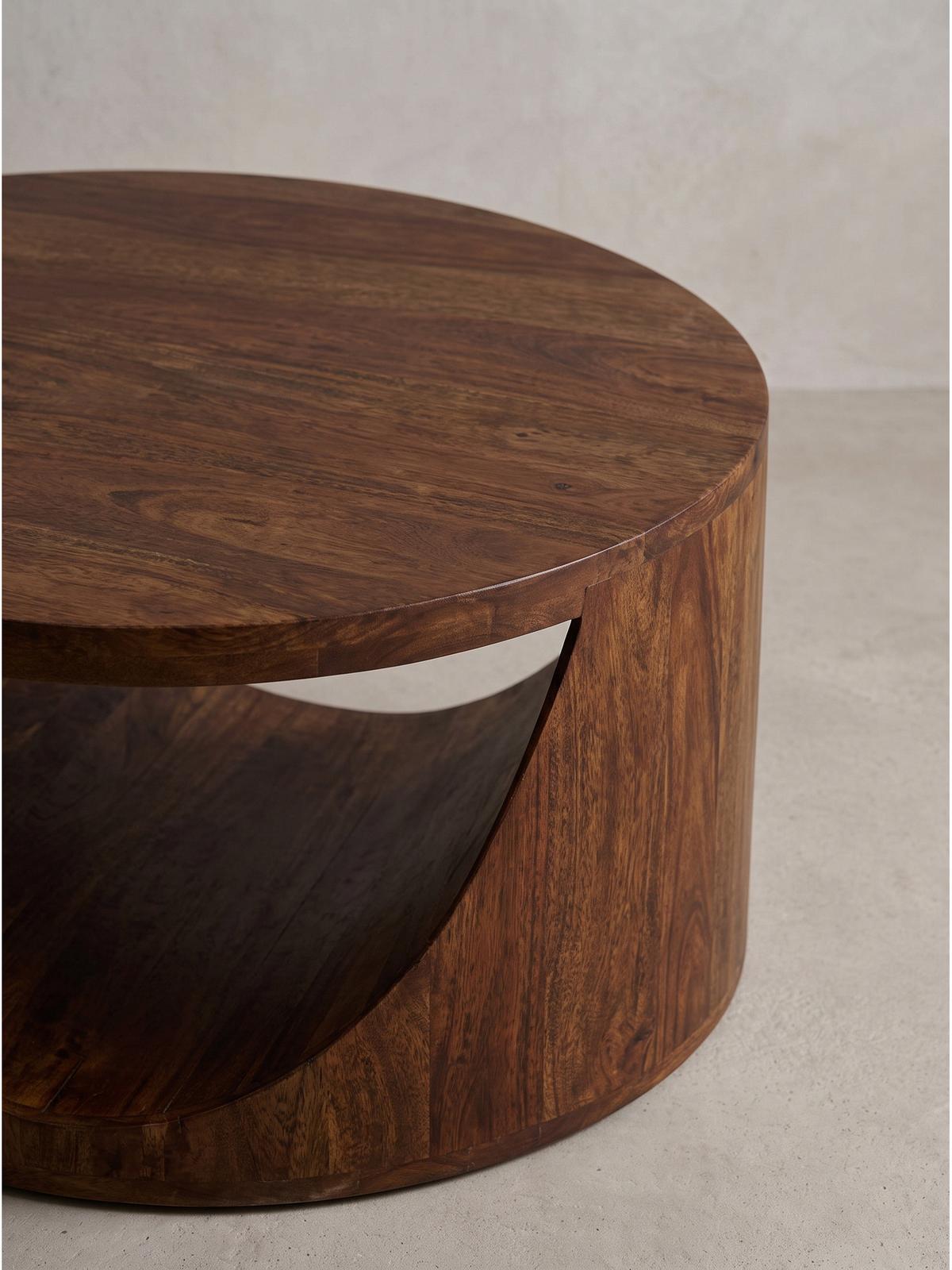 COUCHTISCH ANTEQUERA, Mango Massivholz, mit Ablagen, Ø 60 x 36 cm - Dunkelbraun/Braun, Mangoholz/Holz (60/60/36cm) - KADIMA DESIGN