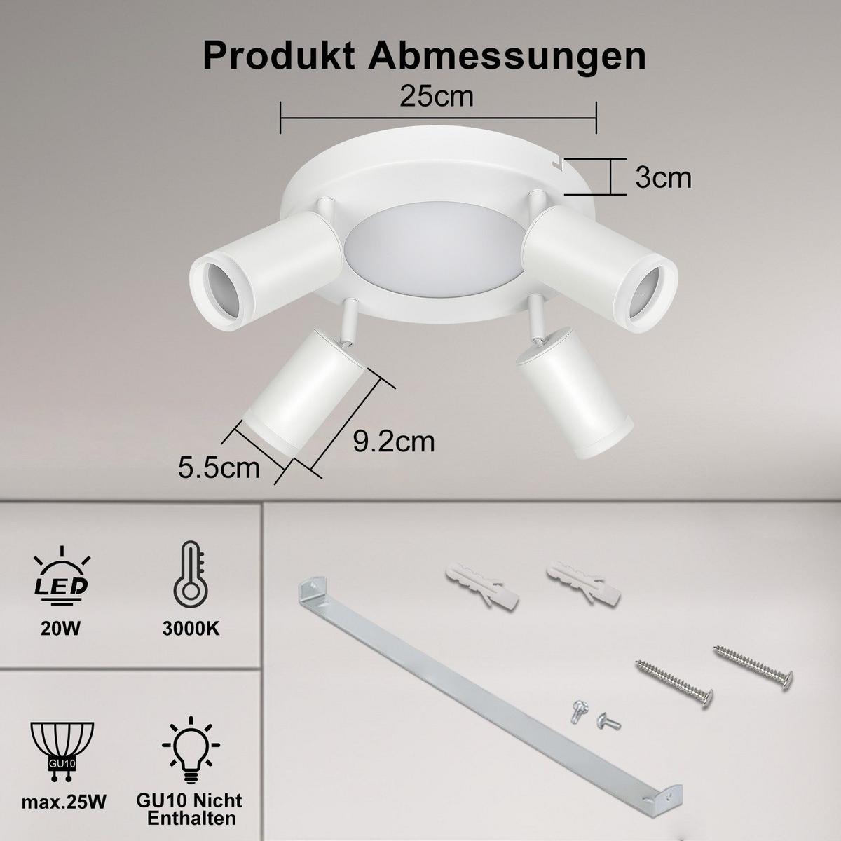 DECKENSTRAHLER Bogen 4-flammig 25/25/16.9 cm - Weiß, Metall (25/25/16.9cm) - Nettlife