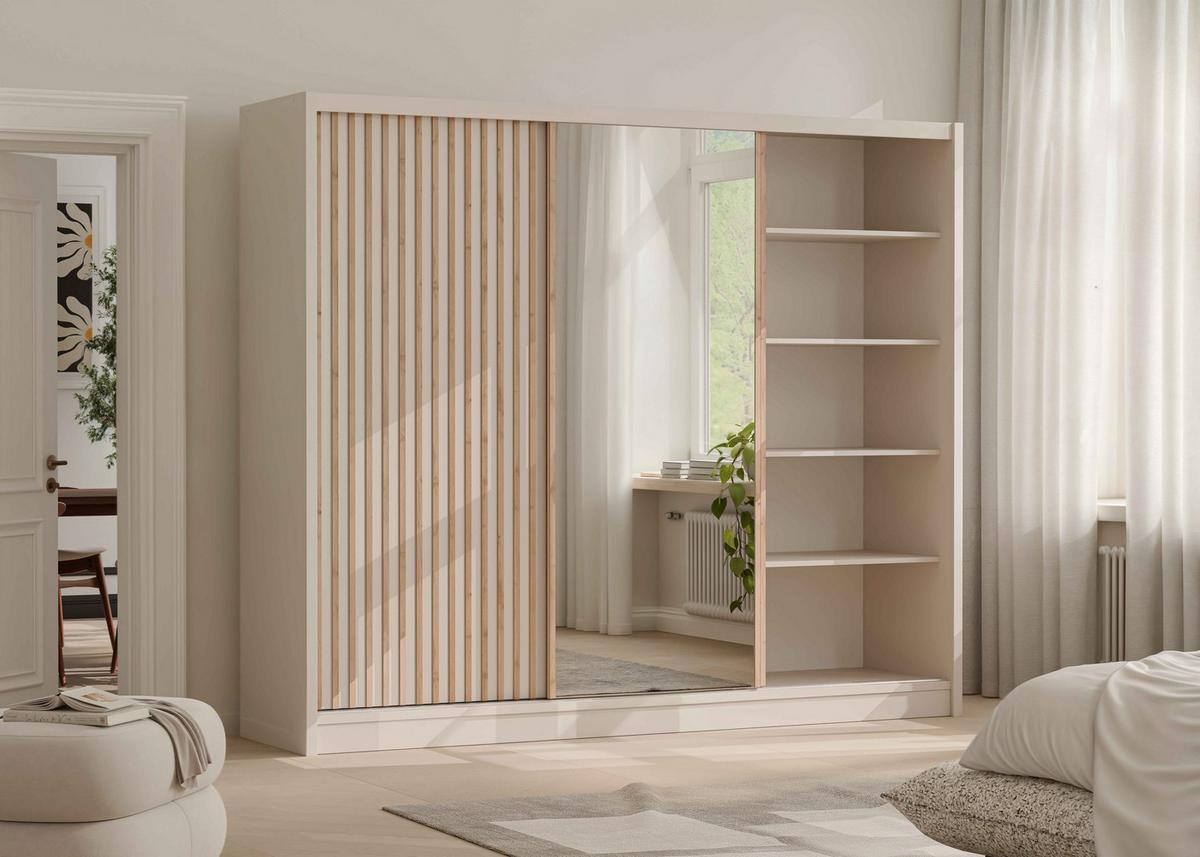 SCHWEBETÜRENSCHRANK SORA 250/215/60,5 cm 3-türig mit Spiegel Kaschmir - Kaschmir, Holzwerkstoff (250/215/60.5cm) - MASSENO