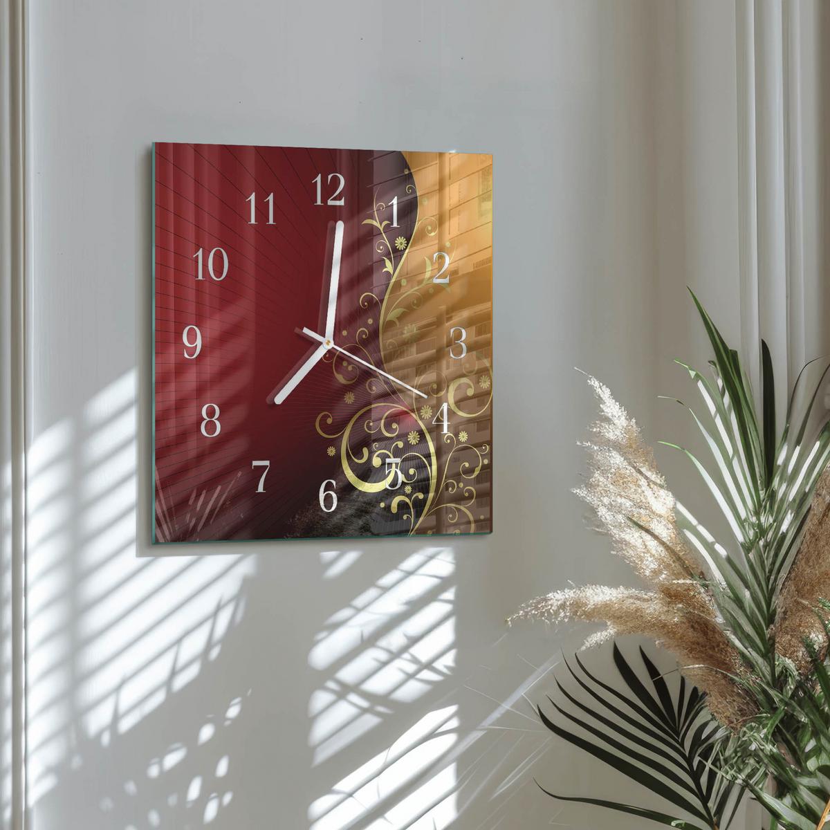 WANDUHR aus Glas 30x30 cm - Abstraktion - Rot, Glas (30/30/0.4cm) - TULUP