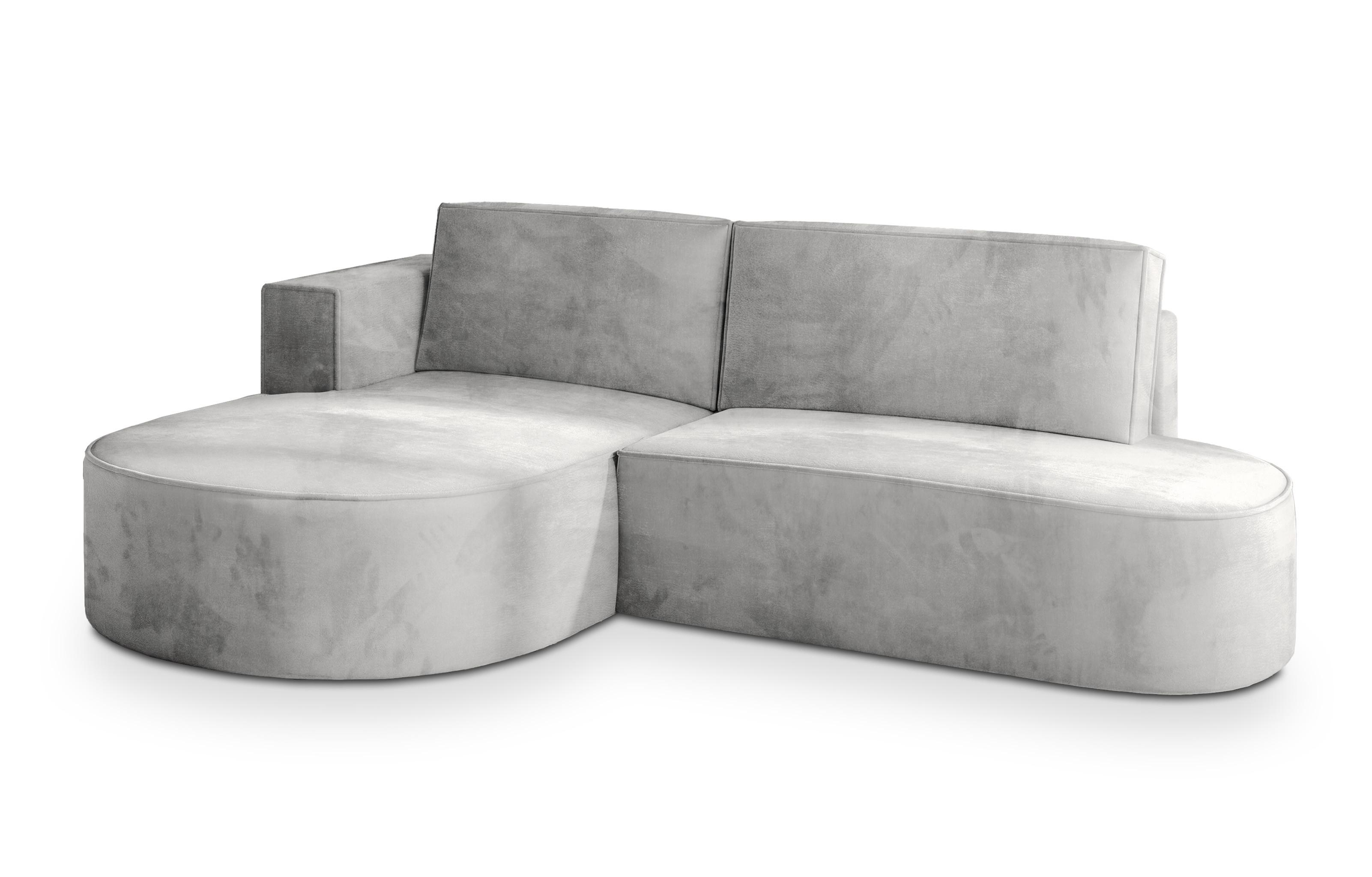 ECKSOFA CORTIO M L-S Hellgrau Velours-Stoff mit Schlaffunktion - Hellgrau/Grau, Holz/Kunststoff (265/174cm) - MASSENO
