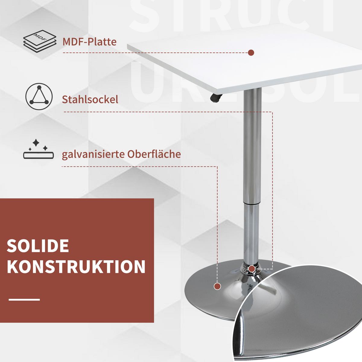 BARTISCH Höhenverstellbar Stehtisch mit Drehbar Tischplatte für Wohnzimmer - Weiß, Holzwerkstoff (60/60/91cm) - HOMCOM