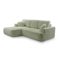 ECKSOFA FILO Grün Boucle-Stoff mit Schlaffunktion - Grün, Holz (260/168cm) - MASSENO