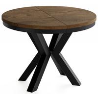ESSTISCH Clara runder ausziehbarer, Eiche Braun Rustikal 100-180/100/76 cm - Alteiche/Schwarz, Holzwerkstoff/Metall (100/180/76cm) - WFL GROUP
