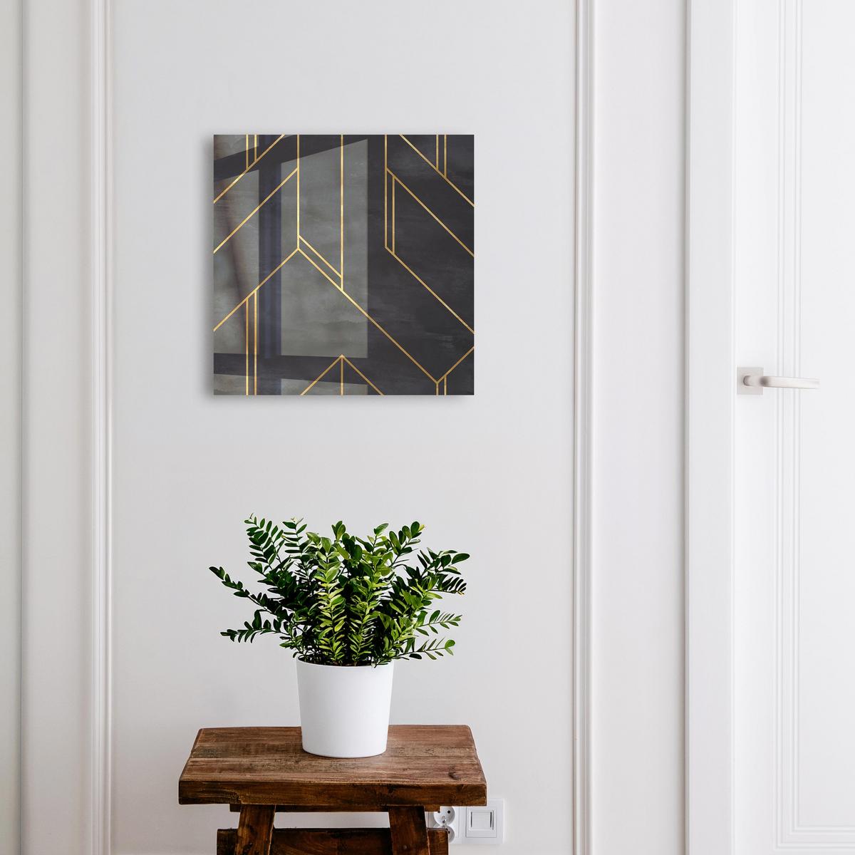SCHLÜSSELBOX Schwarz 30x30 cm- Türöffnung nach rechts - Geometrische Struktur - Schwarz, Metall (30/30/5cm) - TULUP
